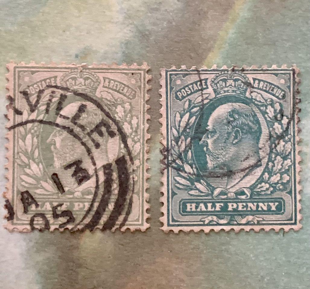 UK King Edward stamp half penny drastic shade difference, Hobbies