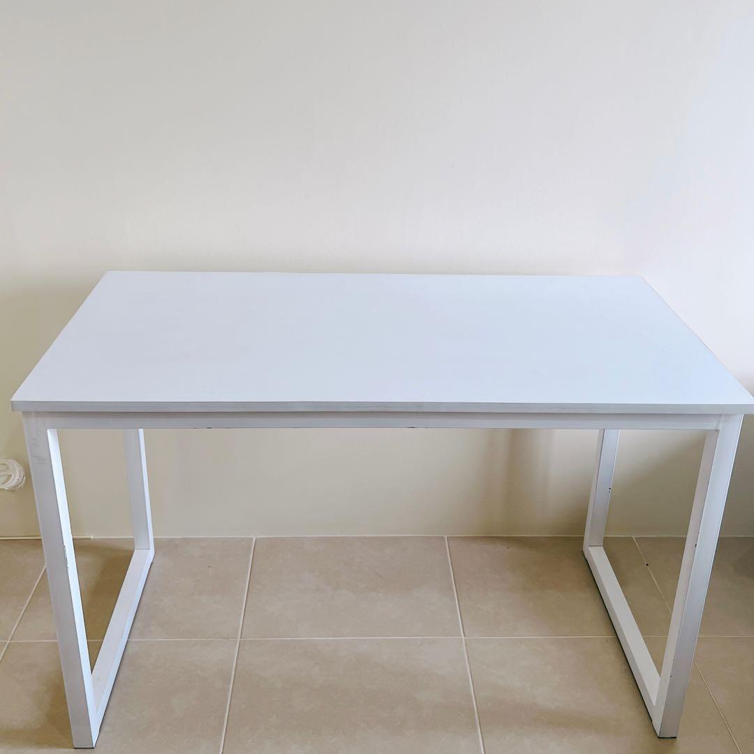 Wood and Steel Office Study Table White (Minimalist Clean Aesthetic