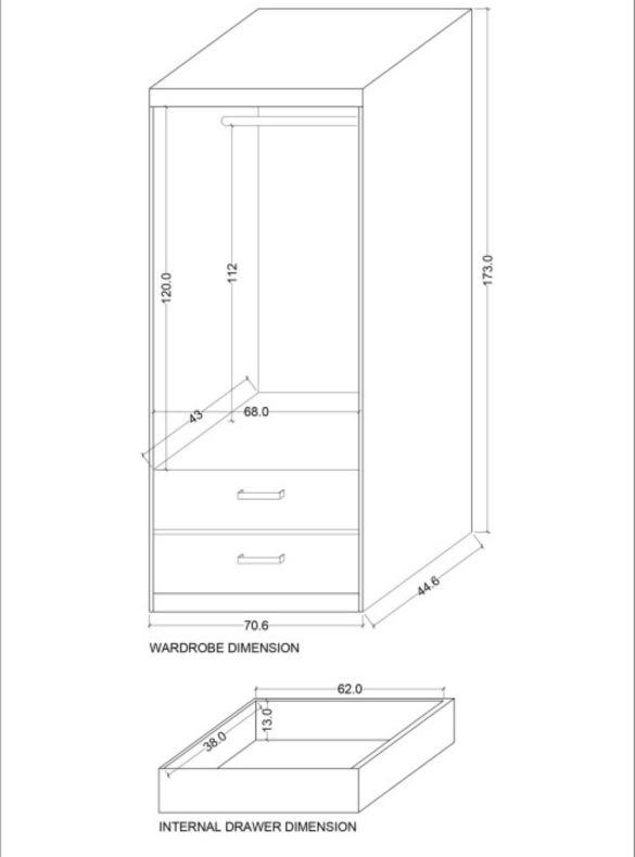 2 door wardrobe, Furniture & Home Living, Furniture, Shelves,