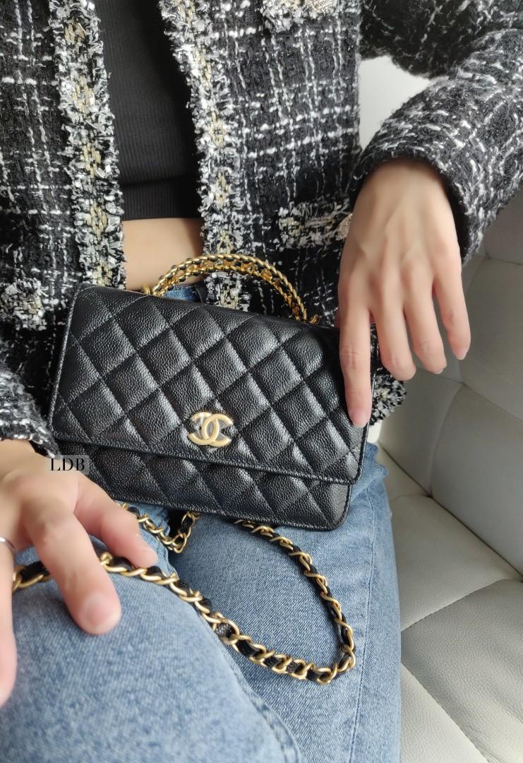 chanel gold wallet on chain black