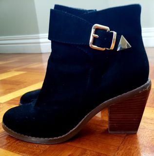 Black Ankle Buckle Heeled Boots