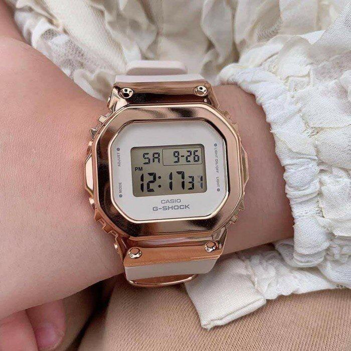 White g shock watch with rose gold face cheap
