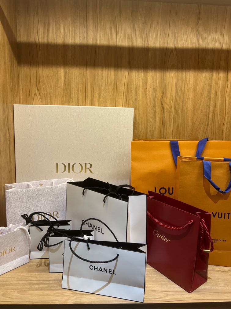 Set of 12 Paper shopping bags from Top Brands such as Chanel,Louis Vuitton,  Dior