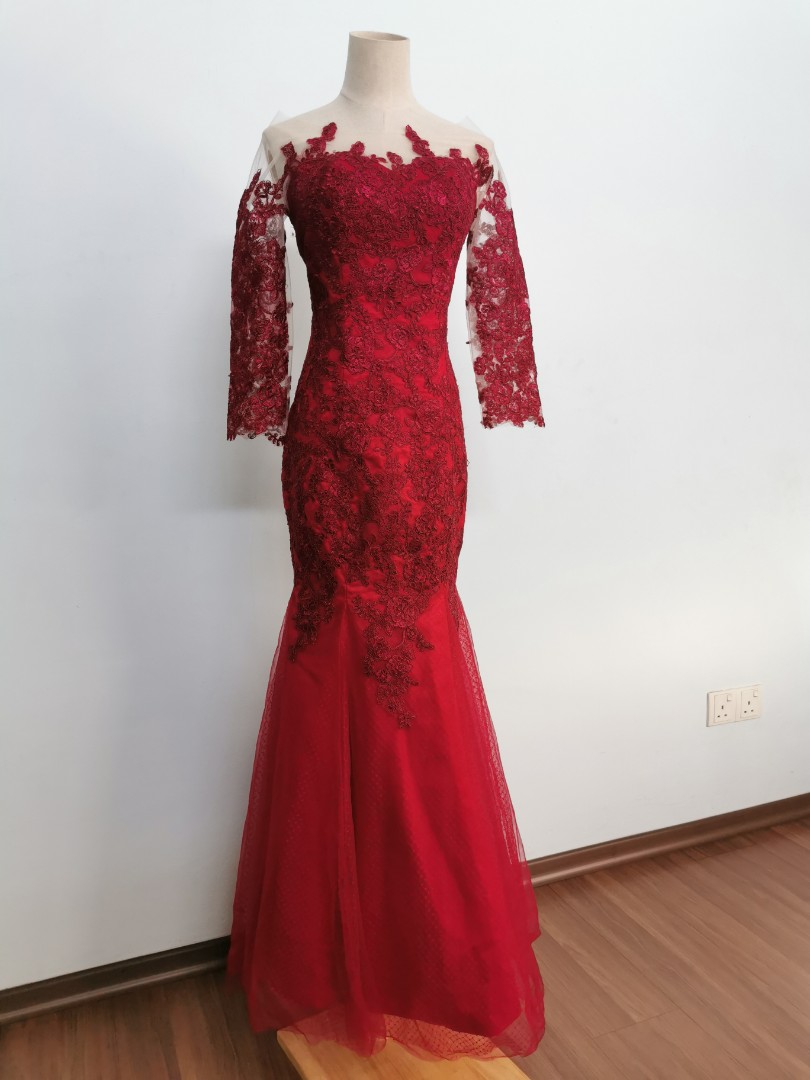 Elegant red lace dinner dress Women s Fashion Dresses Sets