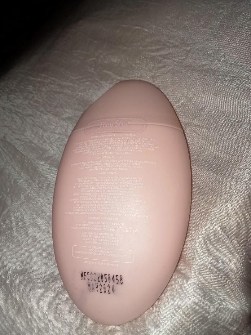 fairy skin premium brightening sunscreen (Category: Face Care) located in Tayabas. Submitted by impulsivemaxine (Listing ID 1174968850, Image 2). Description: bnew, sealed and authentic! cop this for only 130 pesos. mop: gcash mod: thru shoppe checkout.