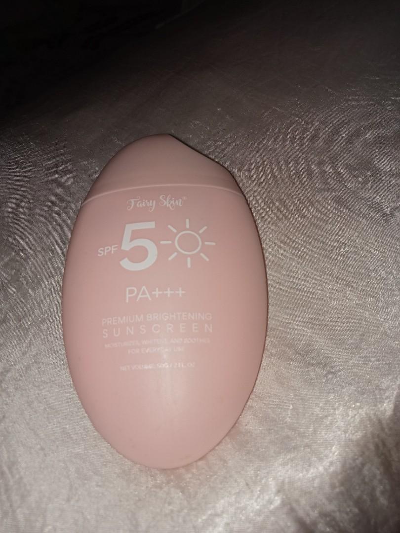 fairy skin premium brightening sunscreen (Category: Face Care) located in Tayabas. Submitted by impulsivemaxine (Listing ID 1174968850, Image 1). Description: bnew, sealed and authentic! cop this for only 130 pesos. mop: gcash mod: thru shoppe checkout.