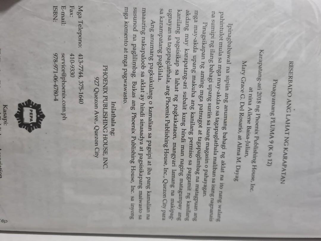 Grade 9 book - Pinagyamang Pluma (Category: Textbooks) located in Paranaque City. Submitted by jay.anne (Listing ID 1175068691, Image 2). Description: Used but not abused. In good condition.
