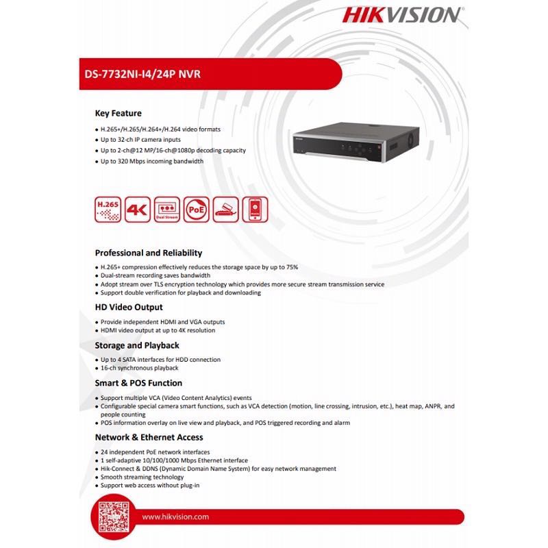 Hikvision 32CH NVR with 24 Port PoE DS-7732NI-I4/24P Network Video Recorder  32 Channel Embedded Plug  Play 12MP 4K NVR, Furniture  Home Living,  Security  Locks, Security Systems  CCTV Cameras