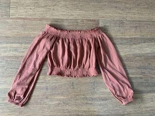 H&M “divided” blush bohemian off shoulder crop top, size XS