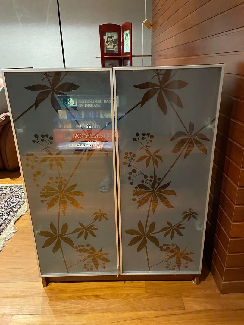 IKEA Billy bookcase with etched glass doors, Furniture & Home Living