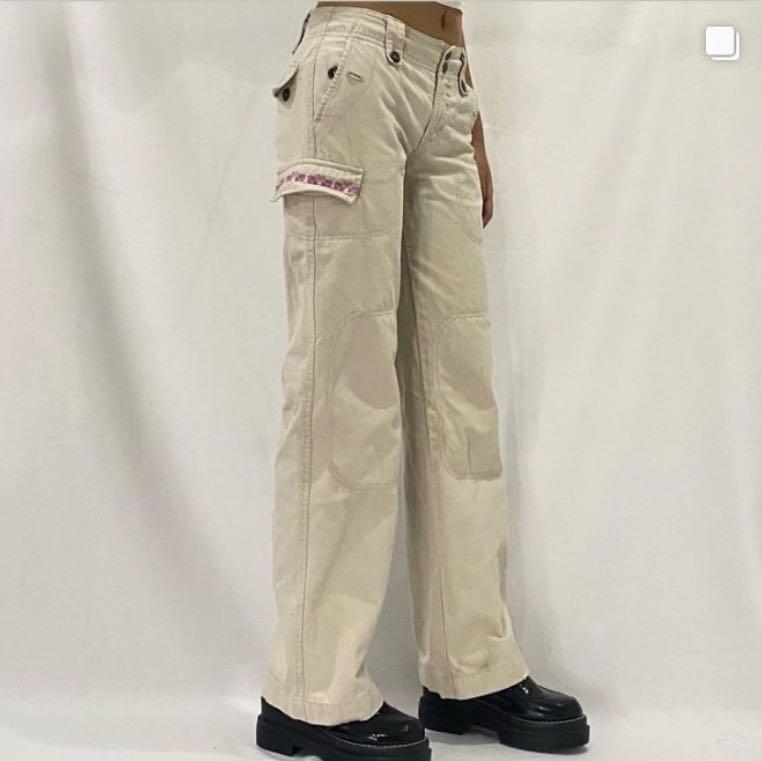 Khaki Low Rise Cargo Pants