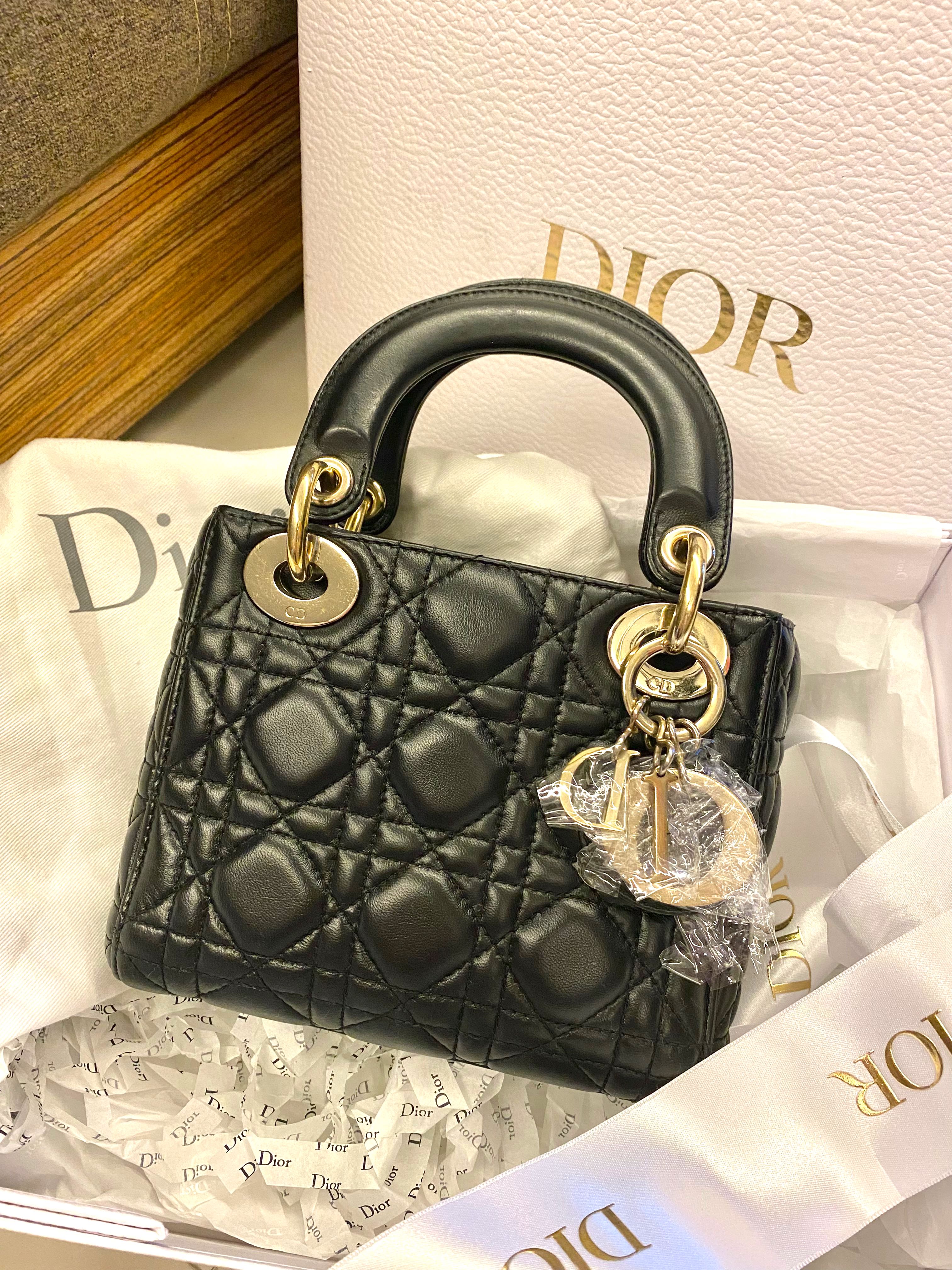 Christian Dior Mini Lady Dior Patent Diorissimo Black Gold Hardware