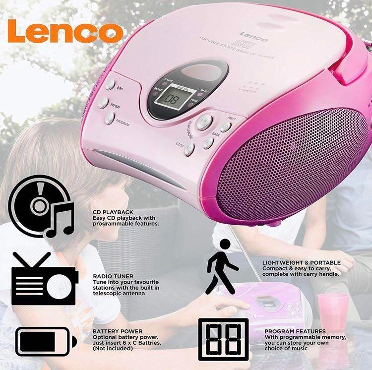 Music Stereo Boombox Portable Programmable CD Pink, – Player Portable FM Lenco & Carousell with Audio, on Players SCD-24 Radio