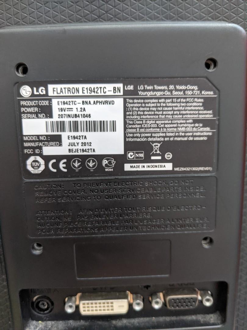 LG monitor model E1942TA, Computers & Tech, Desktops on Carousell