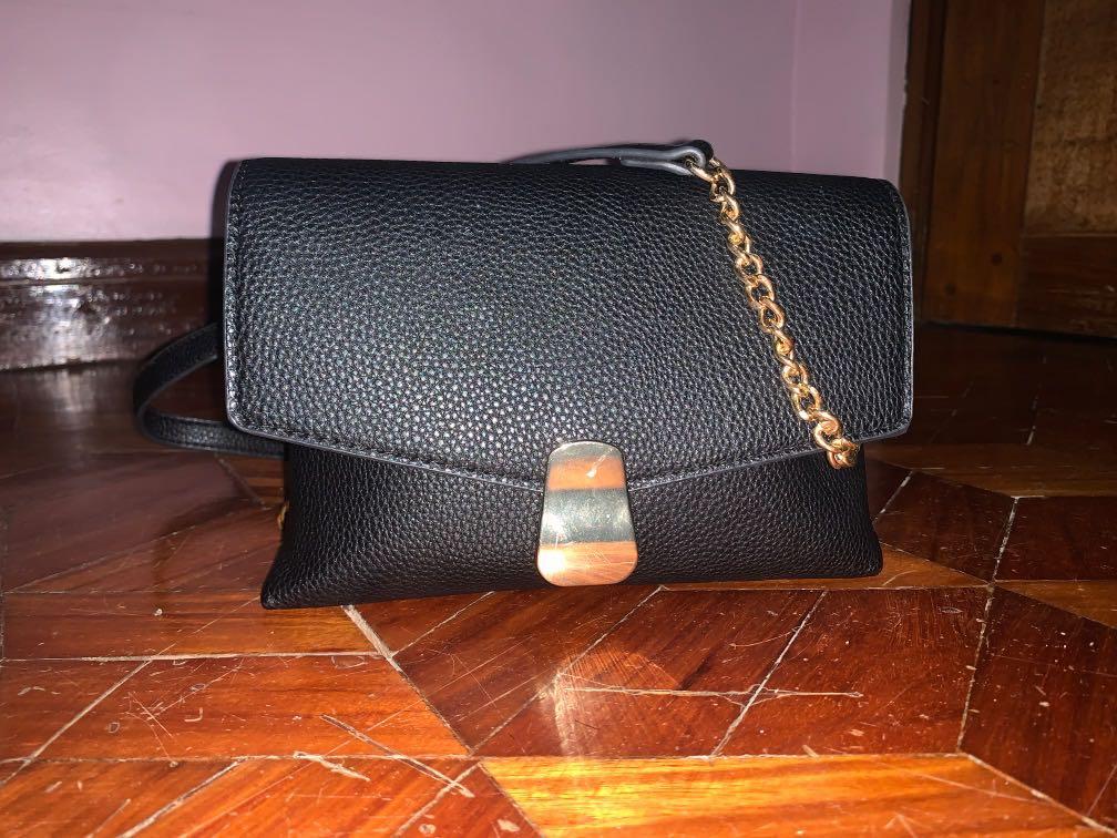 MANGO Black Leather sling bag with gold 
