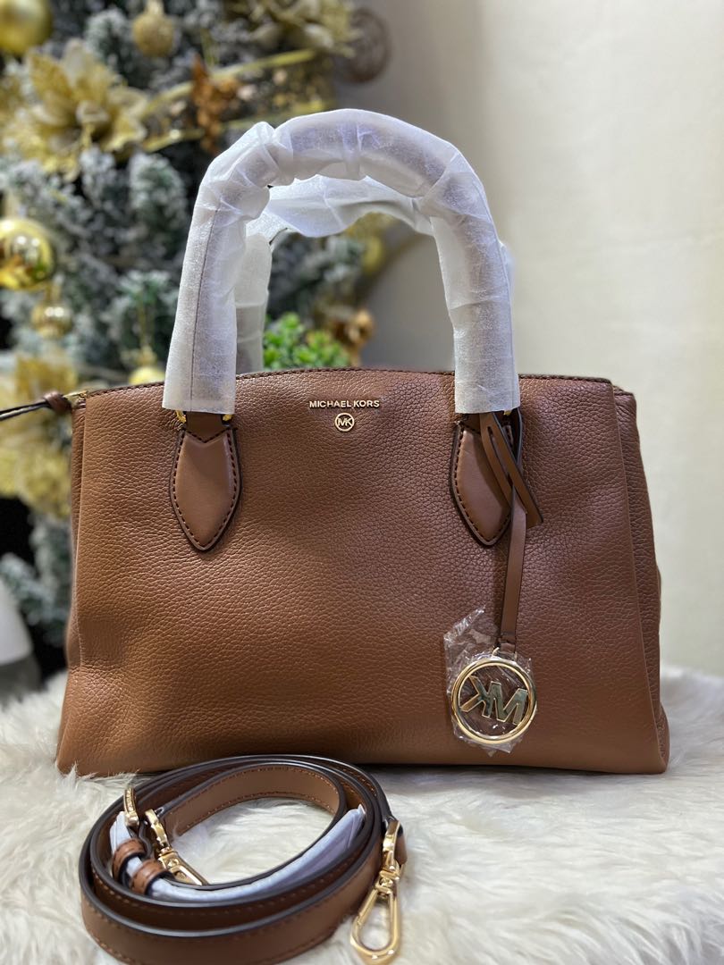 Michael kors Essex Medium Pebbled leather satchel brown, Luxury, Bags ...