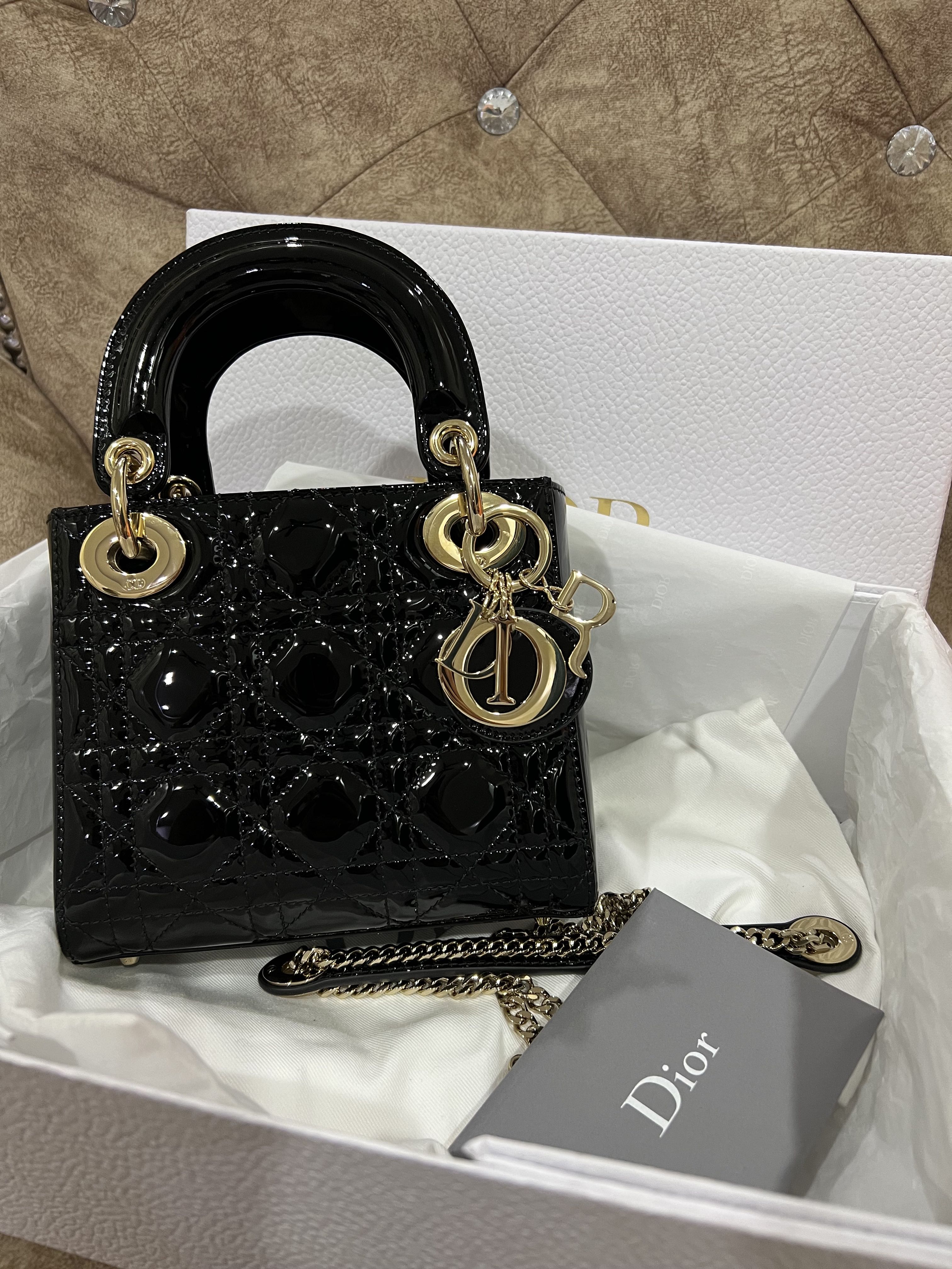 Mini Lady Dior Bag Black Patent Cannage