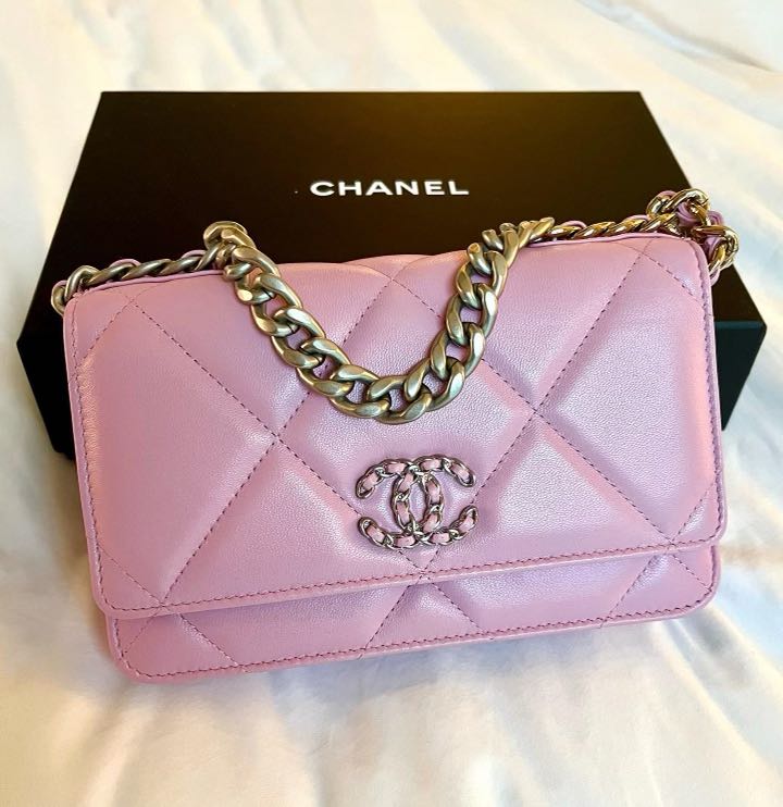 New 22A Chanel 19 WOC Pink Lambskin Gold Silver Hardware wallet on ...