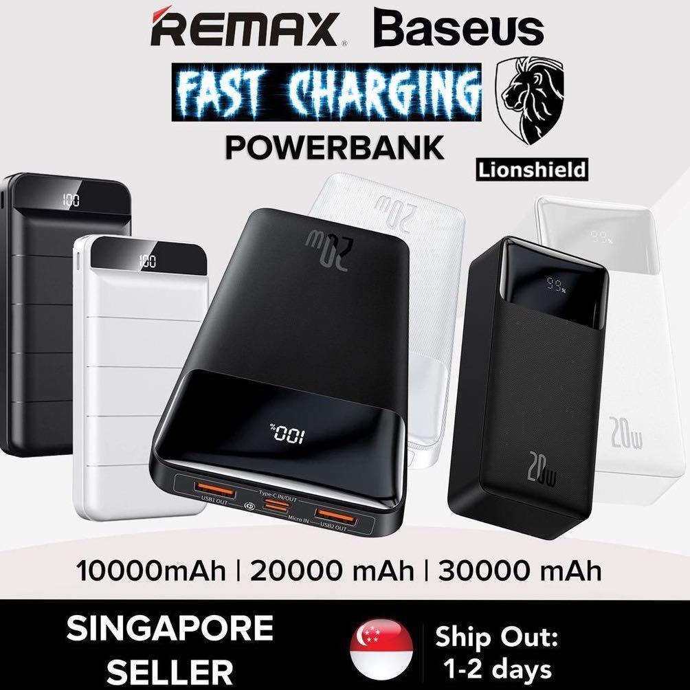 Remax Baseus 30000mAh powerbank with LED display in white, Mobile