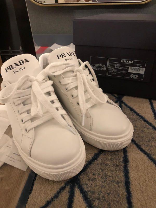 Size 35 Prada sneaker—white and silver, Luxury, Sneakers & Footwear on  Carousell