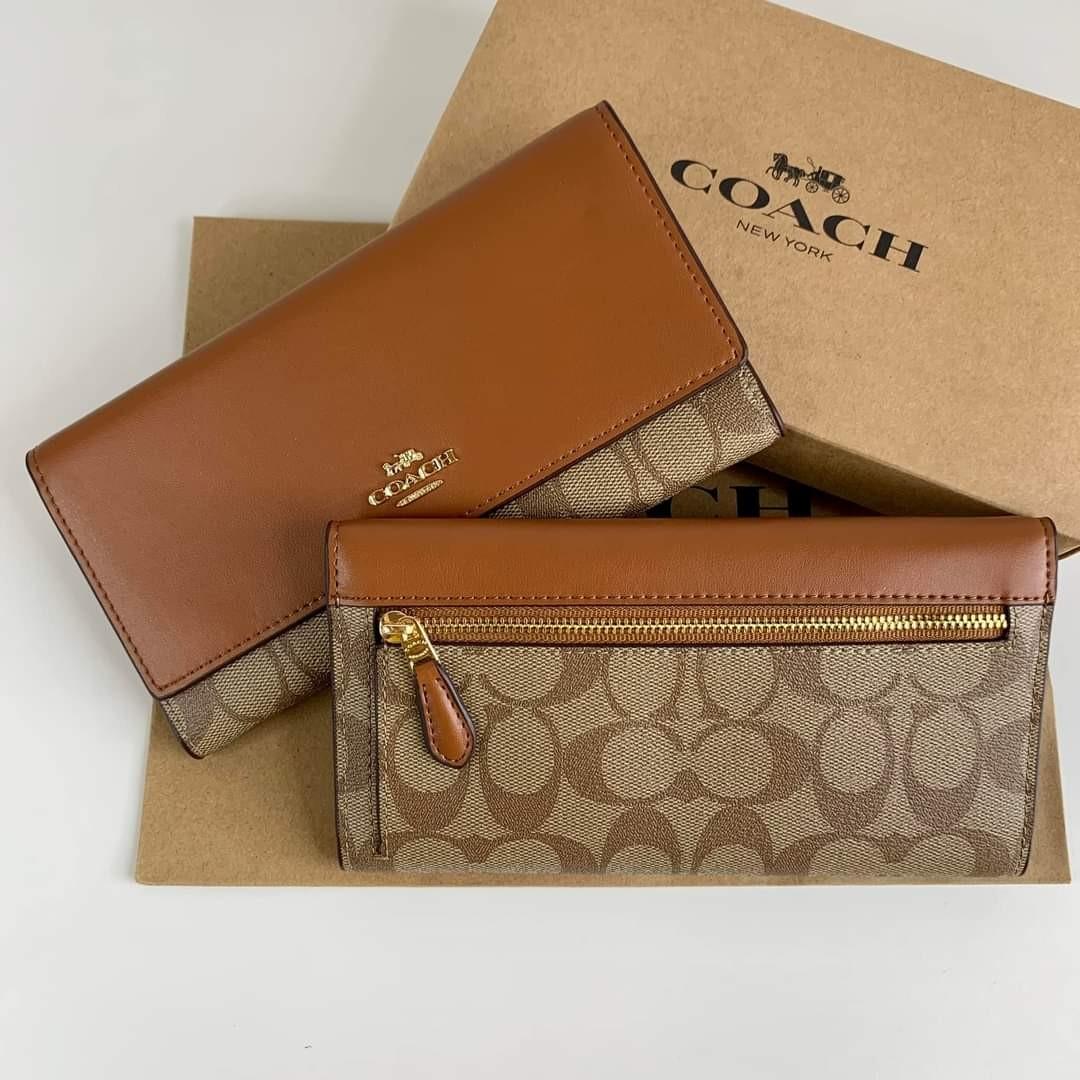 Slim Trifold Wallet In Signature Canvas Coach C5966 Khaki Women s Fashion Bags Wallets Wallets Card holders on Carousell