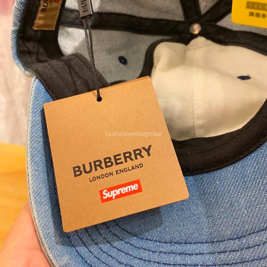 Supreme x Burberry Denim 6-Panel Washed Blue SS22, Men's Fashion