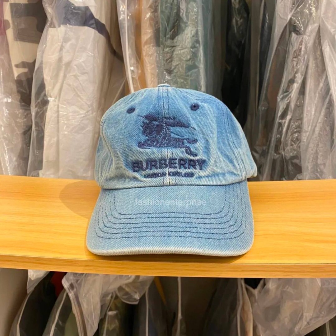 Supreme x Burberry Denim 6-Panel Washed Blue SS22, Men's Fashion