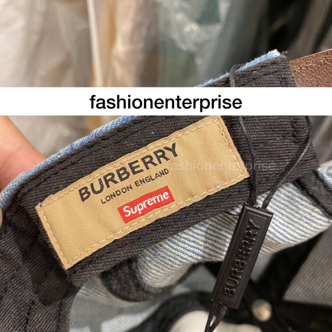 Supreme x Burberry Denim 6-Panel Washed Blue SS22, Men's Fashion