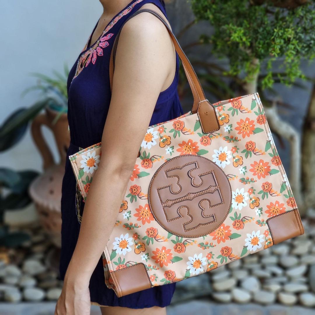 TORY BURCH Women's Ella Patent Tote Bag Daisy Print - Orange, Women's  Fashion, Bags & Wallets, Tote Bags on Carousell