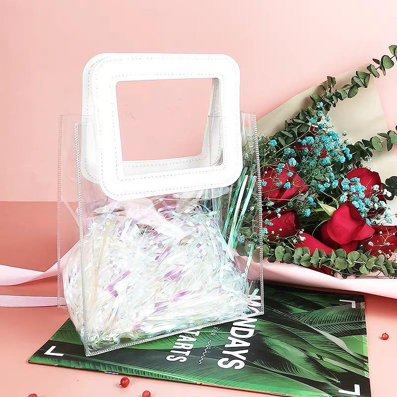 Transparent PVC bag Gift bag Tote bag with PU handle Women s