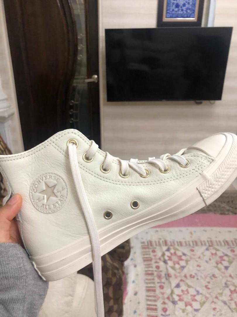 Converse white gold leather clearance