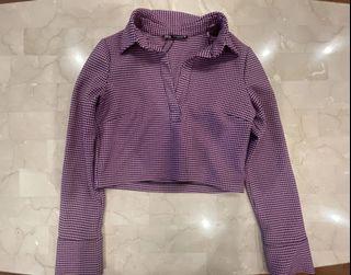 Zara cropped collared V dogtooth top