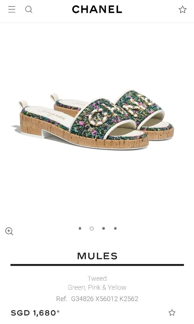 chanel tweed and grosgrain mules