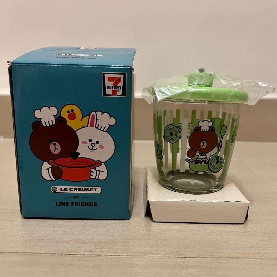 711 Le Creuset X Line Friends Brown 圓形鍋 連蓋 玻璃杯, 傢俬＆家居, 廚具和餐具, 茶具配件