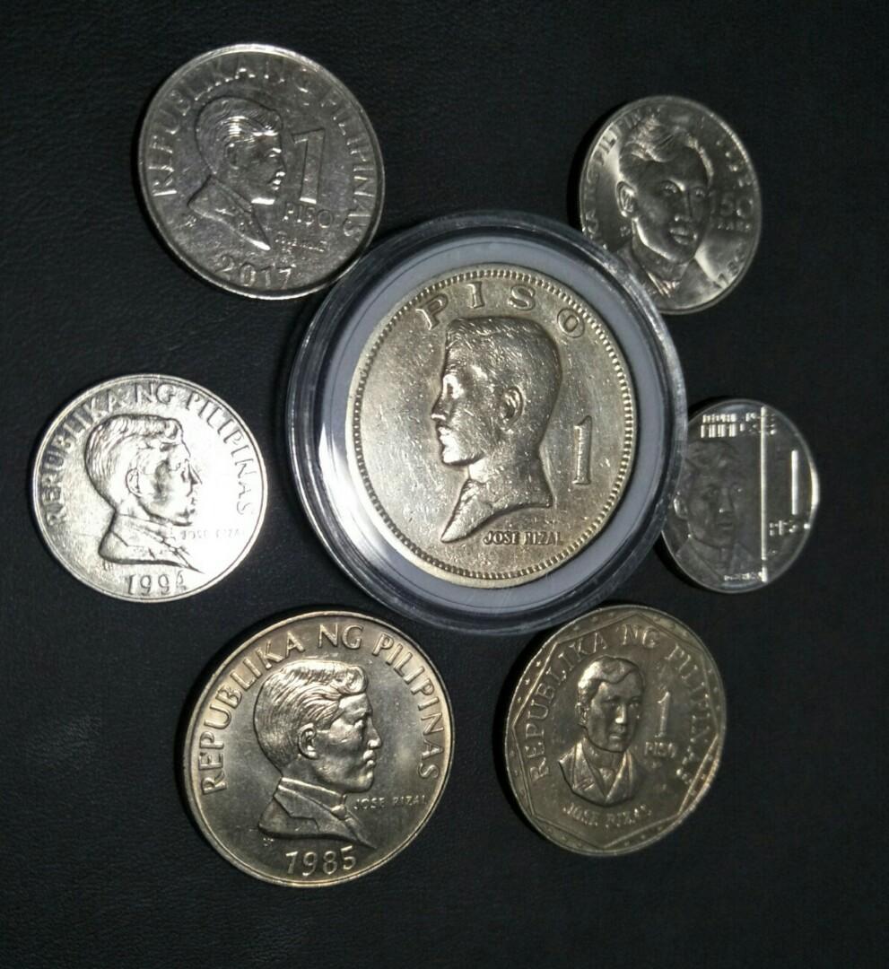 Rizal Collection Bundle: 1-piso Coins (7 different designs) (Category: Currency) located in Las Pinas. Submitted by Troyz_Coinz (Listing ID 1175105681, Image 3). Description: Rizal 1-piso coins (7pcs) since 1972 in different designs and sizes. Price includes coin capsule l. Coins are in mixed, great condition from very fine to uncirculated. For black Coin Box, add P150..
