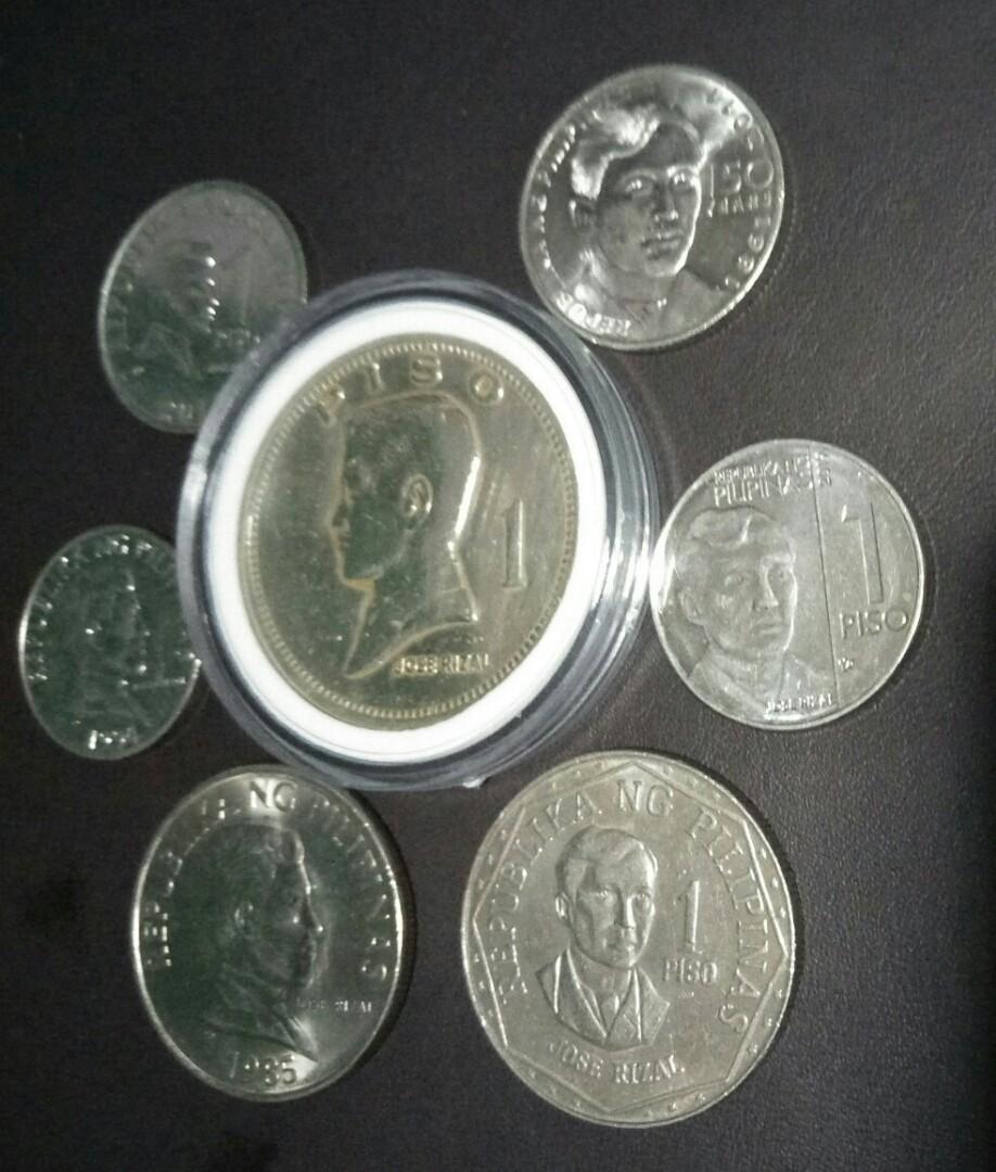 Rizal Collection Bundle: 1-piso Coins (7 different designs) (Category: Currency) located in Las Pinas. Submitted by Troyz_Coinz (Listing ID 1175105681, Image 2). Description: Rizal 1-piso coins (7pcs) since 1972 in different designs and sizes. Price includes coin capsule l. Coins are in mixed, great condition from very fine to uncirculated. For black Coin Box, add P150..