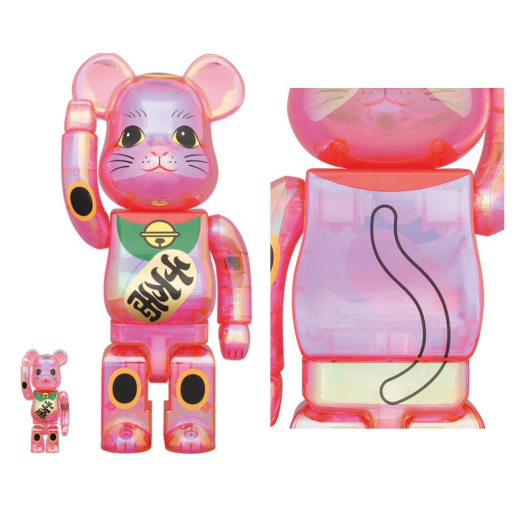 BE@RBRICK 招き猫 桃色透明メッキ 1000％ ベアブリック-