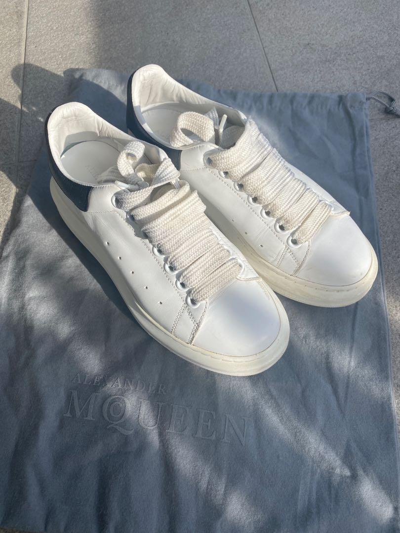 Authentic Alexander McQueen platform leather sneakers (Category: Women's Shoes) located in Melbourne. Submitted by nicolelee188 (Listing ID 1175117776, Image 1). Description: Authentic guaranteed! Alexander McQueen white leather sneakers, size 37.5, will fit 38. Scratches and wears, pls check pics. Comes with dust bag..
