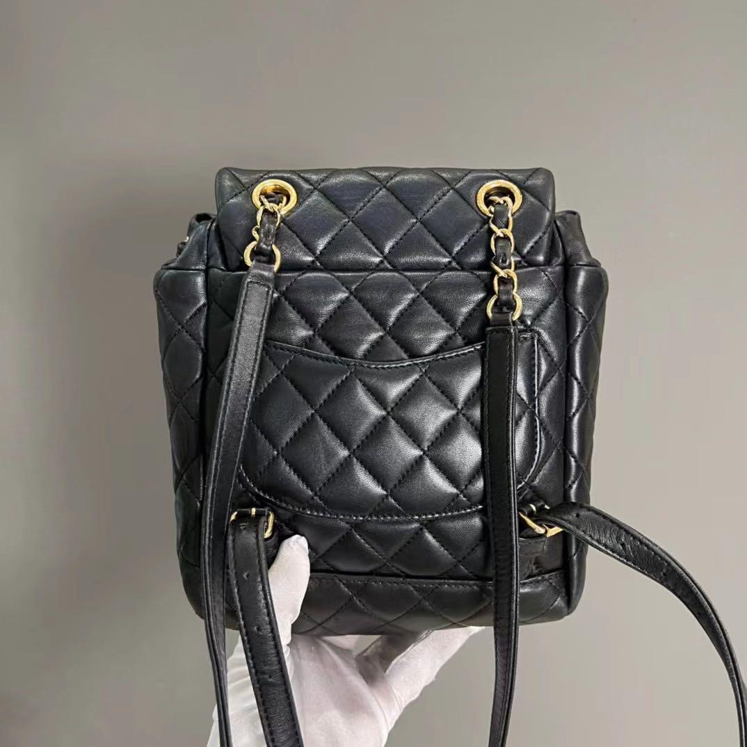 Authentic Chanel Mini Urban Spirit Backpack Black Lambskin Gold