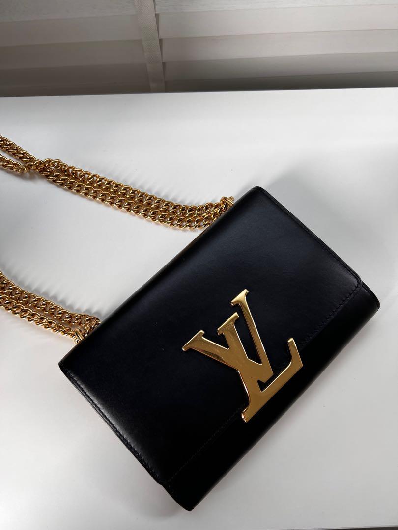 Authentic Louis Vuitton black gold chain clutch bag