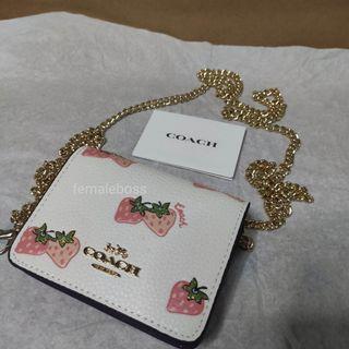 CB607 Coach Mini Wallet on Chain with Strawberry Print