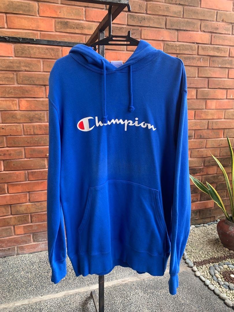 Champion Japan Script Logo Hoodie Royal Blue Men s Fashion