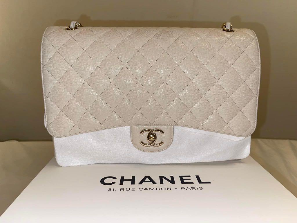 Chanel Maxi Flap (Category: Luxury Bags & Wallets) located in Taguig. Submitted by luxxyfinds (Listing ID 1175122358, Image 1). Description: CHANEL MAXI FLAP •Caviar Leather •CHAMPAGNE GOLD HARDWARE (Hard to find, very rare) •White •With Authentication Card •With Certificate/Stamp of Purchase •With Dustbag •With White Box and White Paper Bag •Bought in 31, Rue Cambon- Paris (the street where the first Chanel store was located, the only Chanel bou