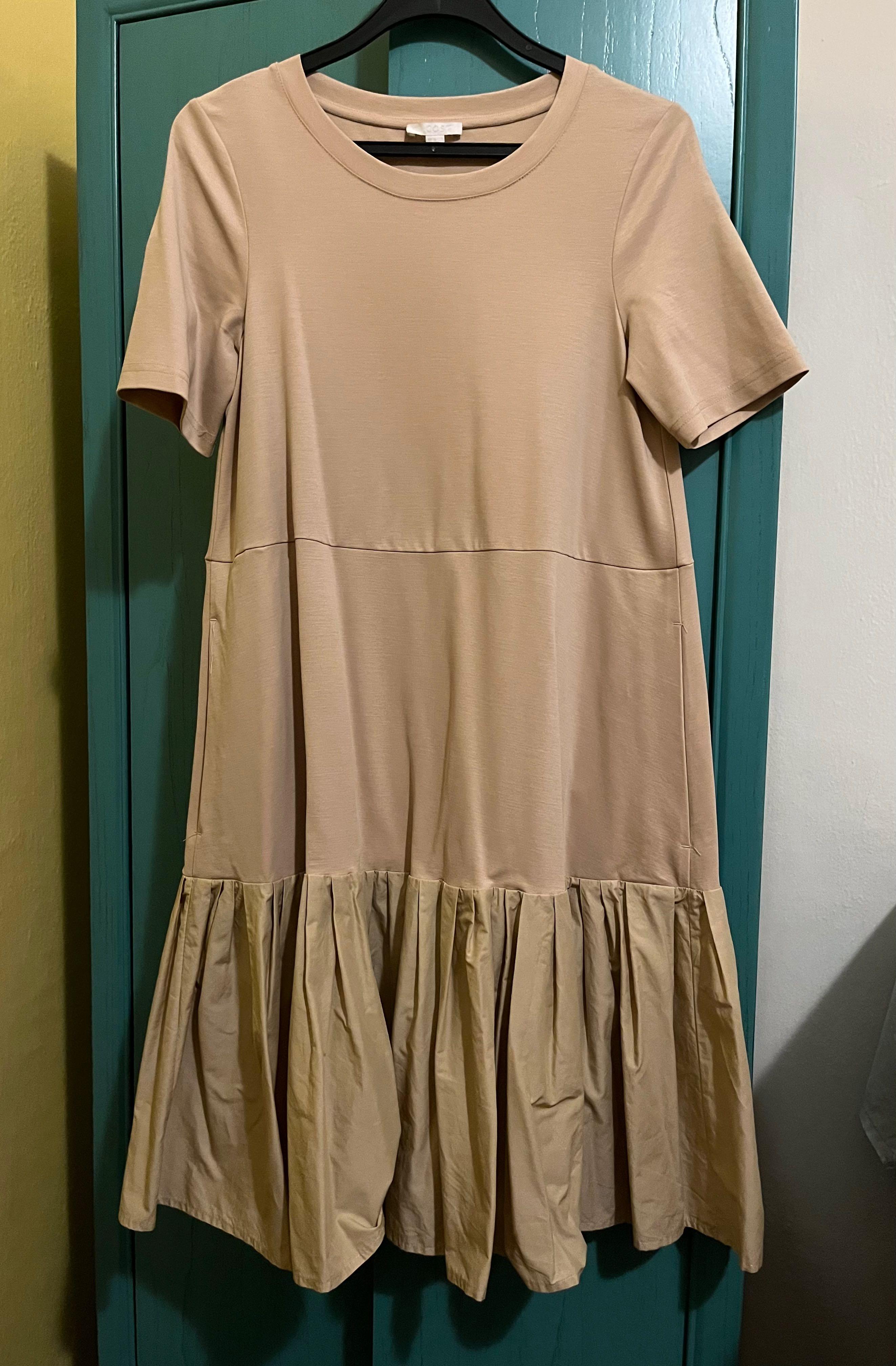 COS T shirt dress with ruffle hem beige colour size XS