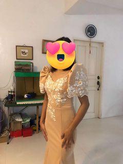 Elegant Beige Nude Filipiniana Off Shoulder Gown Dress