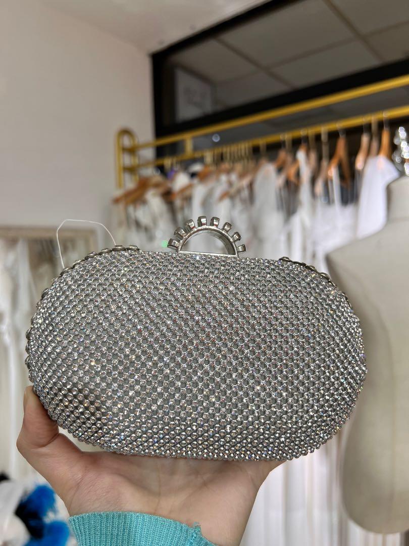Silver diamond clutch on sale