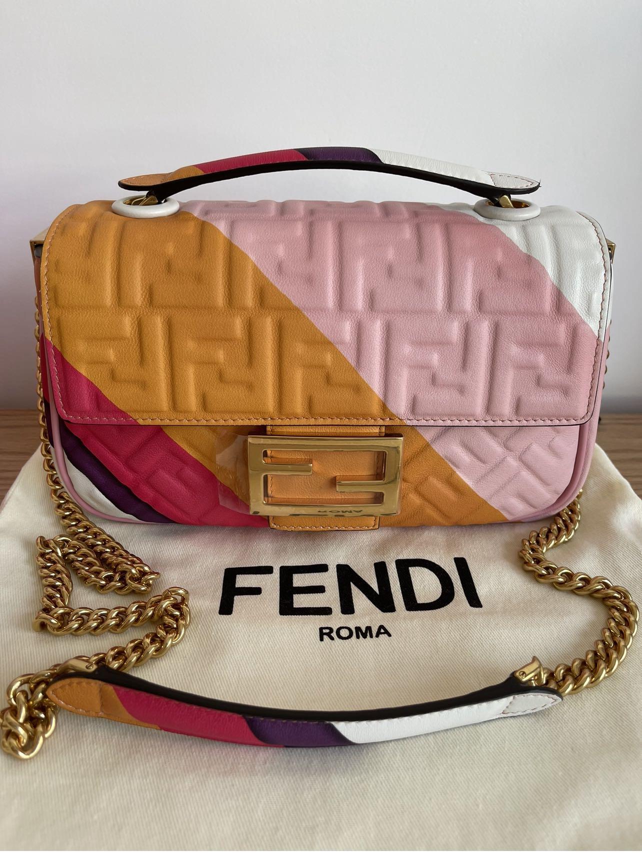 Fendi Baguette Nappa Leather Midi Chain Shoulder Bag