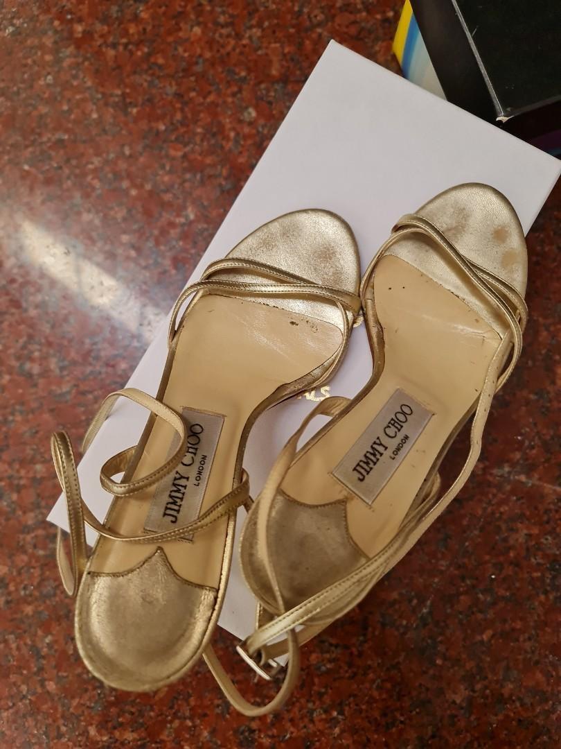 Golden color authentic Jimmy choo sandals 35 1 2 Women s Fashion