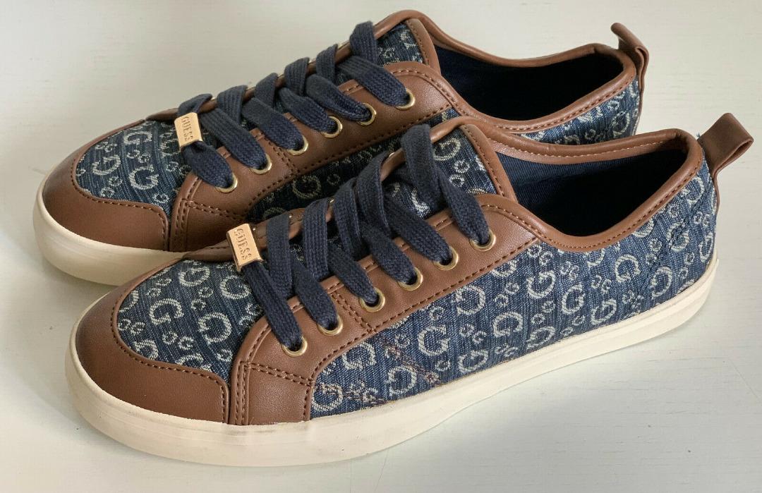 GUESS GOODLY SIGNATURE LAPIS BLUE LOGO CANVAS SNEAKERS SHOES 6.5