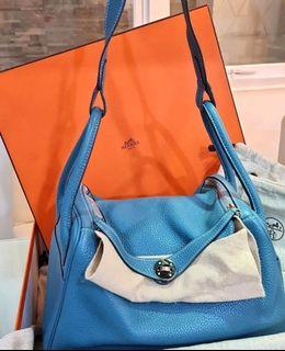 Limited Hermes Lindy 30 Stamp O  Blue Myconos Clemence PHW  Square complete set!🔥